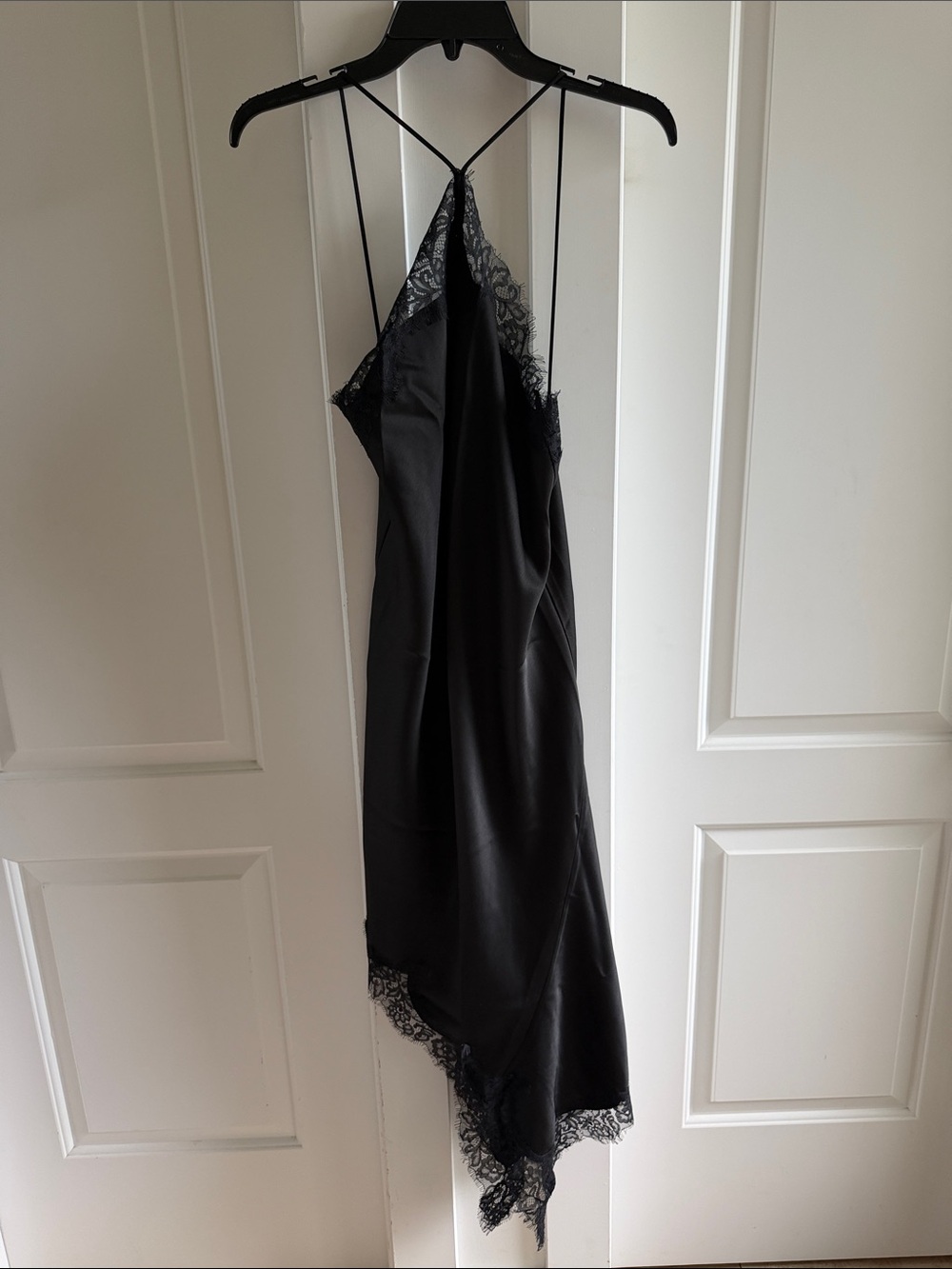Zara Black Satin Lace-Trim Slip Dress
